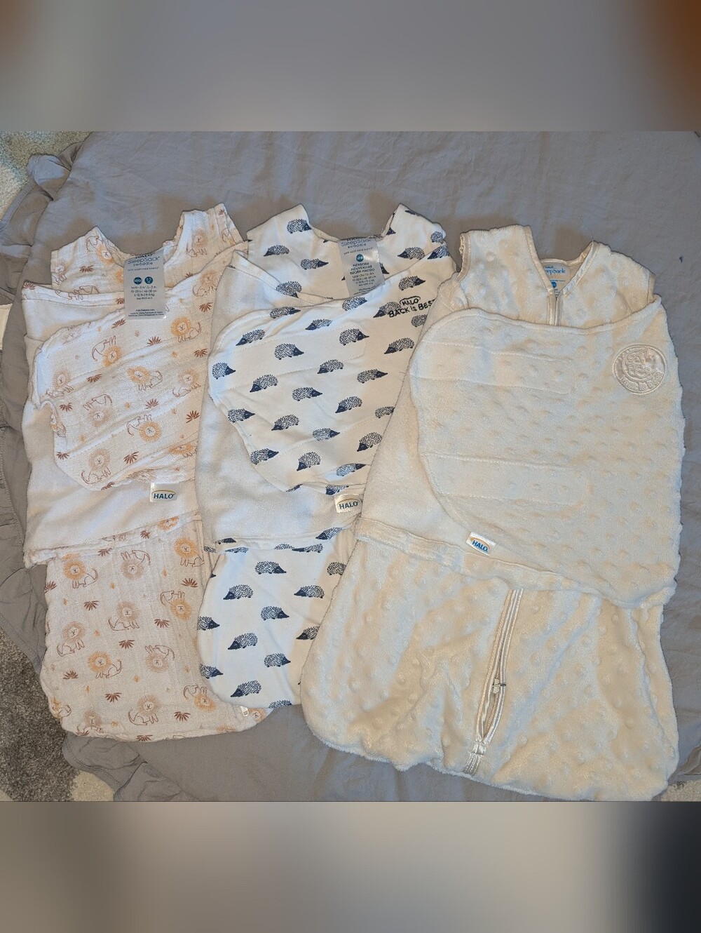 Halo 3-Pack NB Swaddle Sleep Sacks - All Seasons: Muslin, Cotton, Fleece